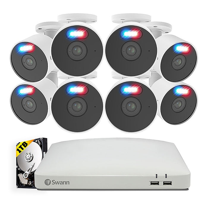 Swann - Home 8 Channel 8 Cameras Indoor/Outdoor 1080P 1TB DVR Security System with Analytics - Black