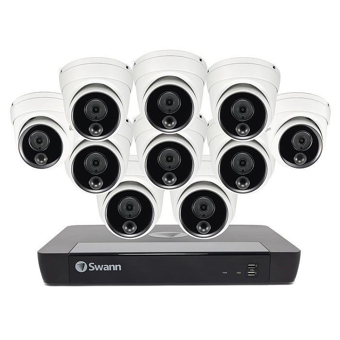 Swann - Master Series 16-Channel 10 Dome Camera Indoor/Outdoor PoE Wired 4K UHD 2TB HDD NVR Security System - White