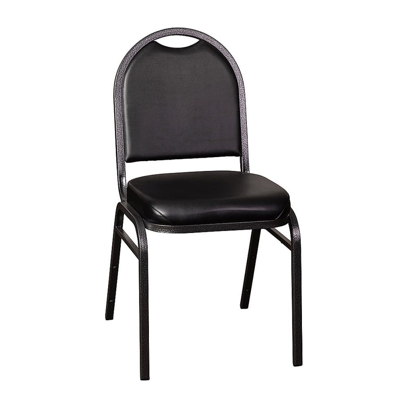 Alamont Home - Commercial Dome Back Stacking Banquet Chair with Metal Frame - Black Vinyl/Silver Vein Frame