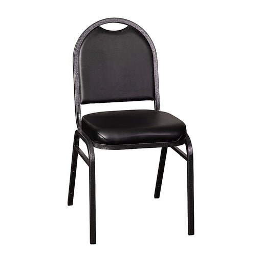 Alamont Home - Commercial Dome Back Stacking Banquet Chair with Metal Frame - Black Vinyl/Silver Vein Frame