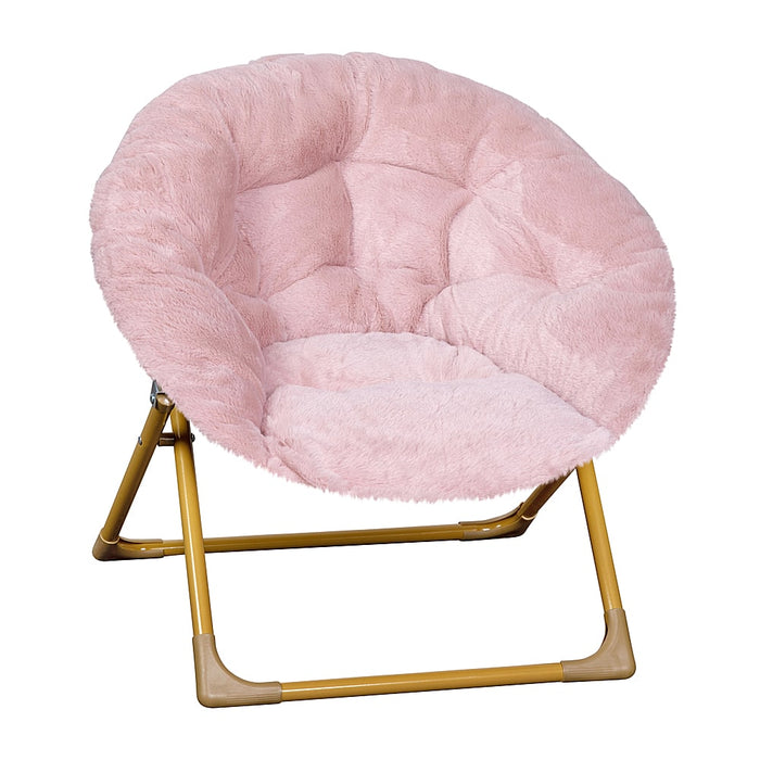 Alamont Home - Kids Folding Faux Fur Saucer Chair for Playroom or Bedroom - Blush/Soft Gold