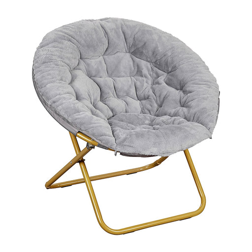 Flash Furniture - Kids Folding Faux Fur Saucer Chair for Playroom or Bedroom - Gray/Soft Gold