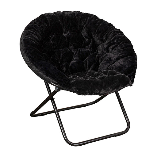 Flash Furniture - Folding XL Faux Fur Saucer Chair for Dorm or Bedroom - Black/Black