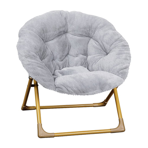 Alamont Home - Kids Folding Faux Fur Saucer Chair for Playroom or Bedroom - Gray/Soft Gold