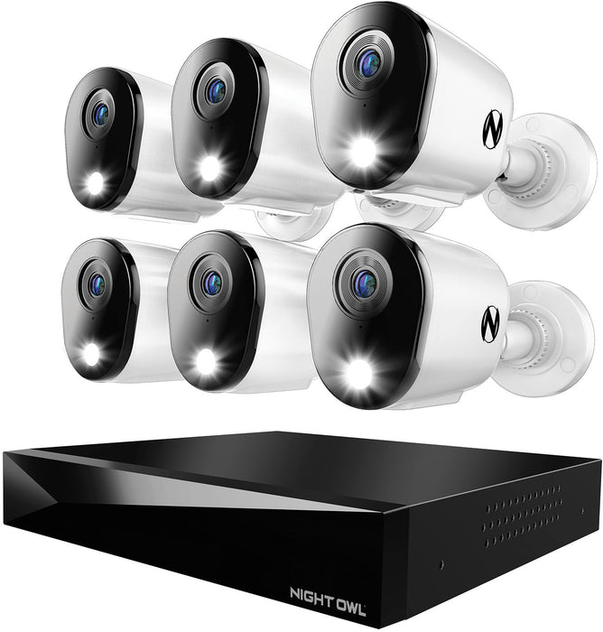 Night Owl - 12 Channel 6 Camera Wired 4K 2TB DVR Security System - White