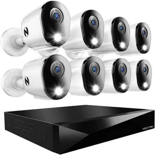 Night Owl - 12 Channel 8 Camera Wired 2K 1TB DVR Security System with 2-way Audio - White