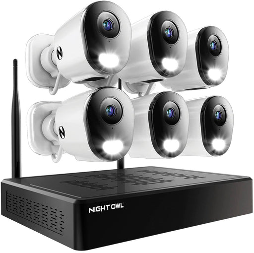 Night Owl - 10 Channel 6 Camera Wireless 2K 1TB NVR Security System - White