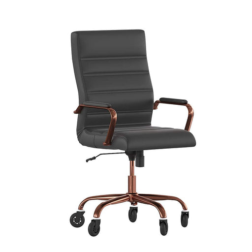 Alamont Home - Executive Chair on Skate Wheels - Black LeatherSoft/Rose Gold Frame