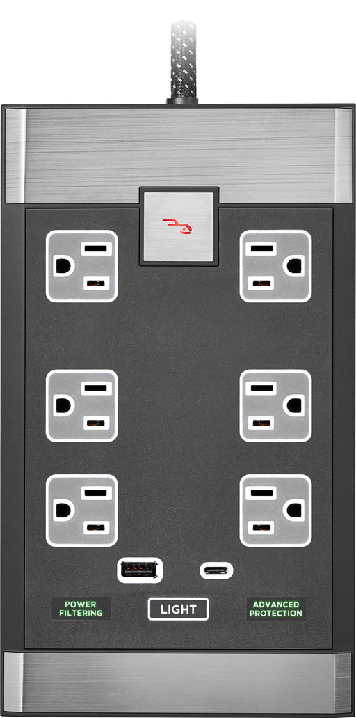 Rocketfish - 6-Outlet Strip Premium/1-USB-C/1-USB 2880 Joules Surge Protector - Black