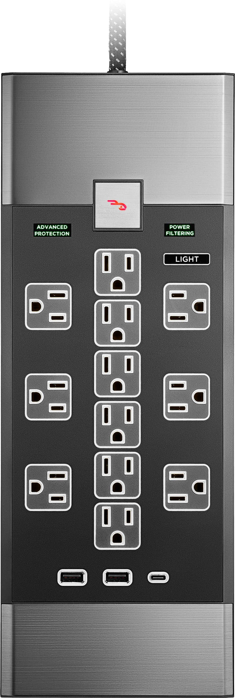 Rocketfish - 12-Outlet 5280 Joules Surge Protector with USB and USB-C - Black