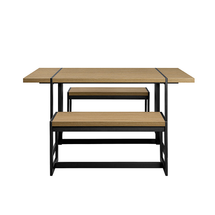 Walker Edison - Industrial Dining Set with 2 Benches - Coastal Oak