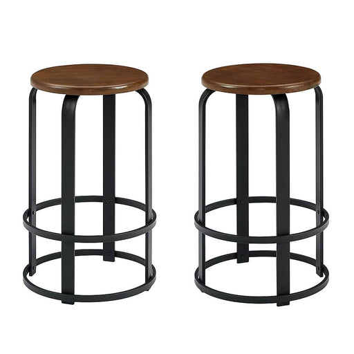 Walker Edison - Modern Industrial Round Kitchen Stool - Dark Coffee