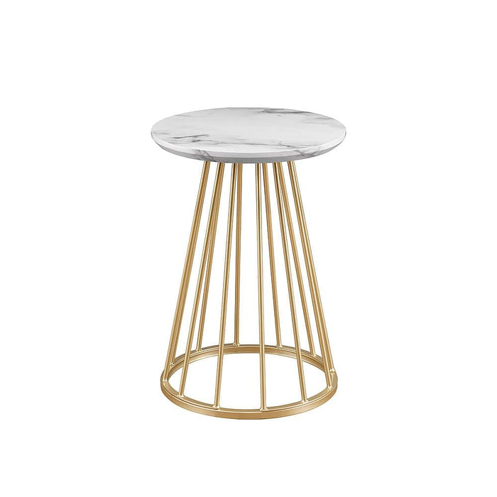 Walker Edison - Modern Round Cage-Leg Side Table - Faux White Marble