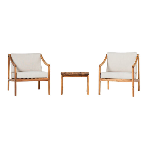 Walker Edison - Modern Solid Wood 3-Piece Outdoor Chat Set - Natural