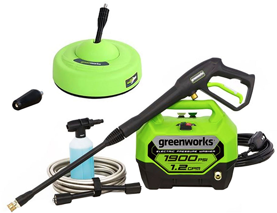 Greenworks - 1900 PSI 1.2 GPM Electric Pressure Washer Combo Kit - Green