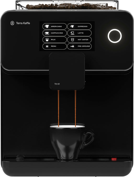 Terra Kaffe - Super Automatic Programmable Espresso Machine with 9 Bars of Pressure Milk Frother  Automatic Grinder - Black