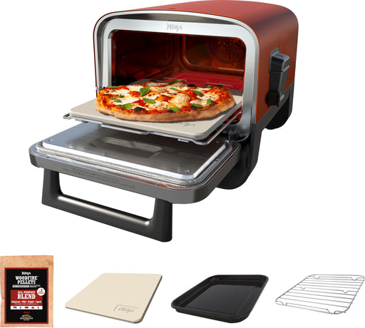 Ninja - Woodfire Pizza Oven 8-in-1 Outdoor Oven 5 Pizza Settings 700F Smoker Woodfire Technology Electric - Terracotta Red