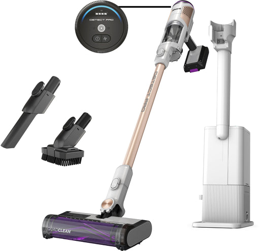 Shark - Detect Pro Auto-Empty System Cordless Vacuum with QuadClean Multi-Surface Brushroll HEPA Filter  60-Minute Runtime - White/Beats Brass