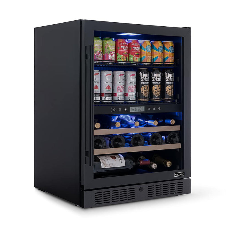 NewAir - 24" 24 Bottle  100 Can Wine and Bever Refrigerator with Splitshelf Adjustable Racks - Black