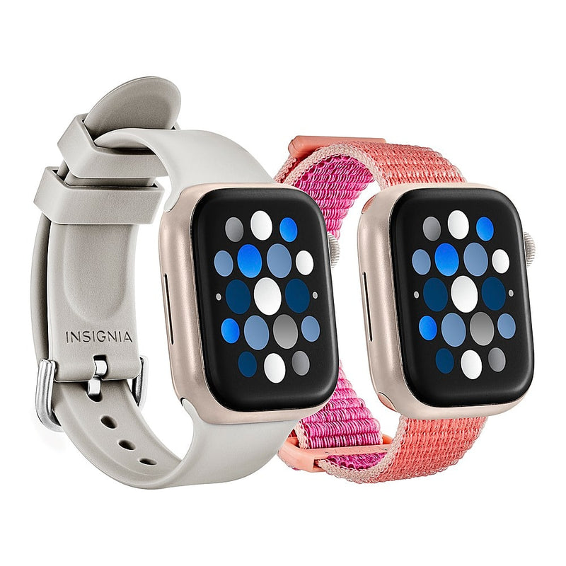 Insignia - Silicone and Nylon Bands for Apple Watch 38mm 40mm 41mm (2-Pack) and 42mm Series 10 - Stone/Hot Pink