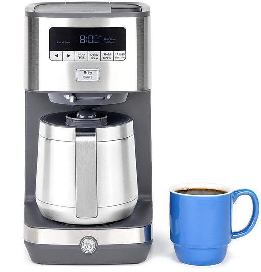 GE - 10 Cup Programmable Coffee Maker with Single Serve and Thermal Carafe - Stainless Steel