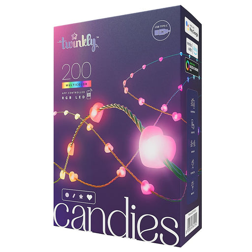 Twinkly - Candies Heart Shaped 200 RGB LED Smart Light String Green Wire USB-C - Multicolor