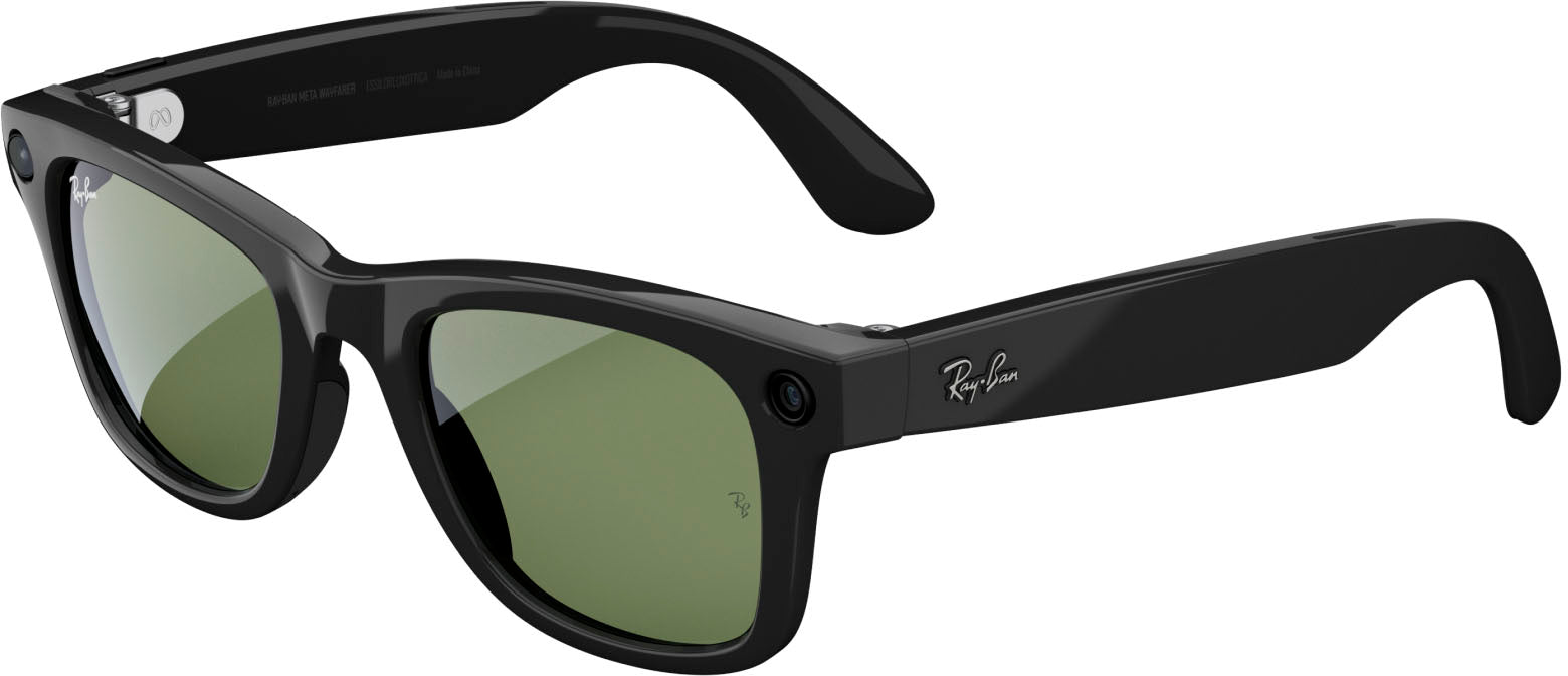 Ray-Ban Meta - Wayfarer Smart Glasses with Meta AI Audio Photo Video Compatibility - Green Lenses - Shiny Black