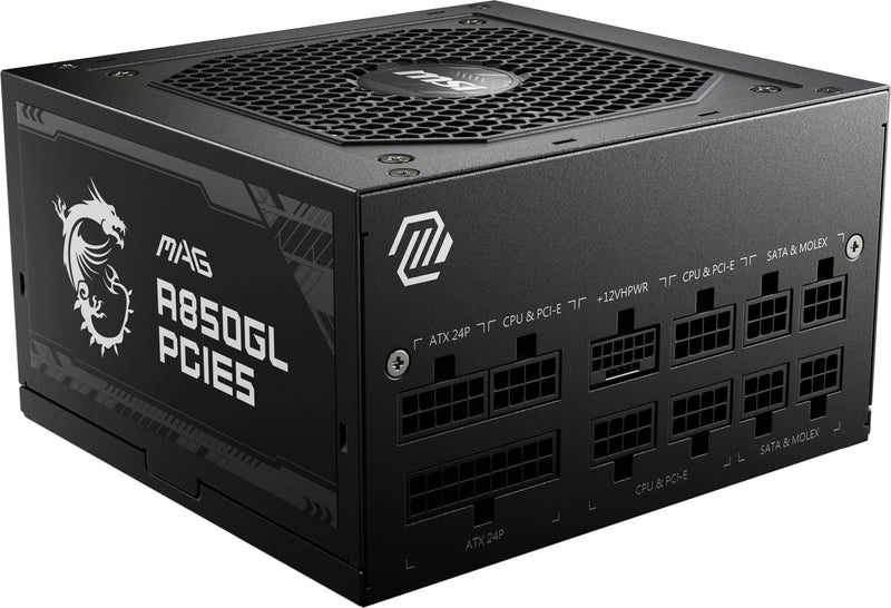 MSI - MAG A850GL PCIE5 850W Full Modular ATX 3.1 Ready 80 Plus Gold Power Supply - Black