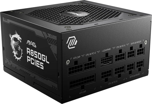 MSI - MAG A850GL PCIE5 850W Full Modular ATX 3.1 Ready 80 Plus Gold Power Supply - Black