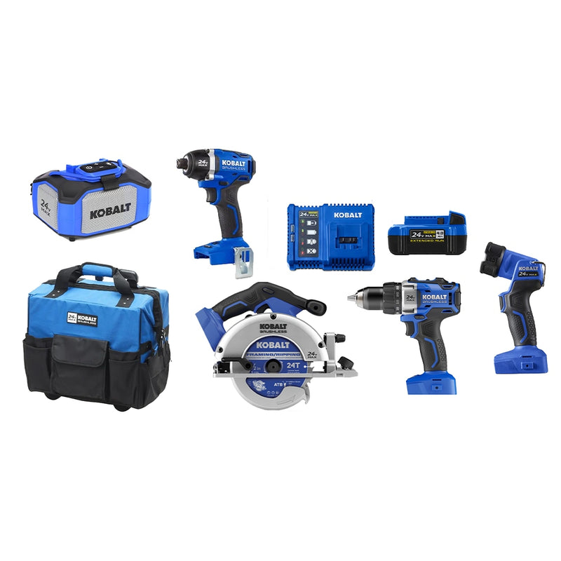 Kobalt 24-volt 5-Tool Brushless Power Tool Combo Kit with Soft Rolling Case (1-Battery Included and Charger Included)