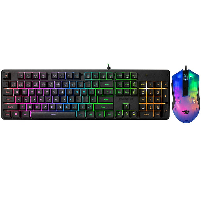 iBUYPOWER - Chimera KM7 Full-Size Wired Membrane RGB Keyboard and Optical Mouse Bundle - Black