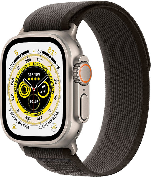 Apple - Geek Squad Certified Refurbished Watch Ultra (GPS + Cellular) 49mm Titanium Case with Black/Gray Trail Loop - M/L - Silver - (2022)