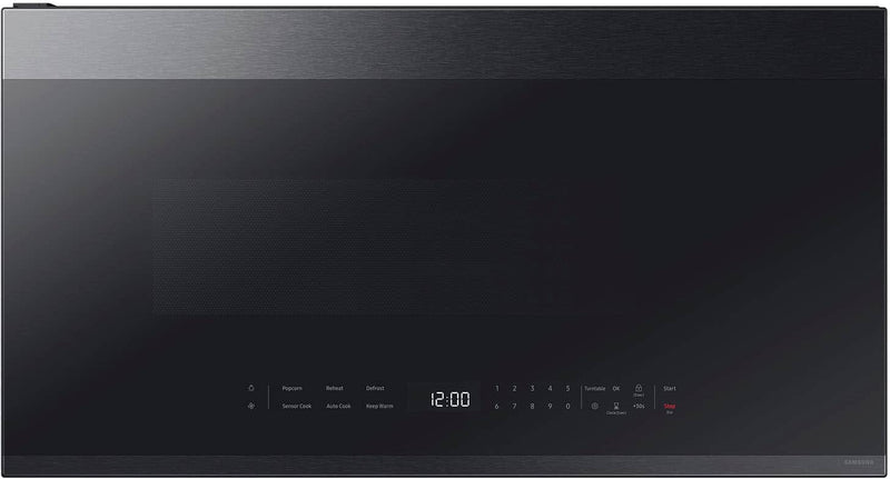 Samsung - Bespoke 2.1 Cu. Ft. Over-the-Range Microwave with Sensor Cooking and Edge to Edge Glass Display - Matte Black Steel