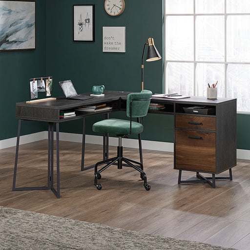 Sauder - Canton Lane L-Shaped  Metal Base Computer Desk - Brew Oak