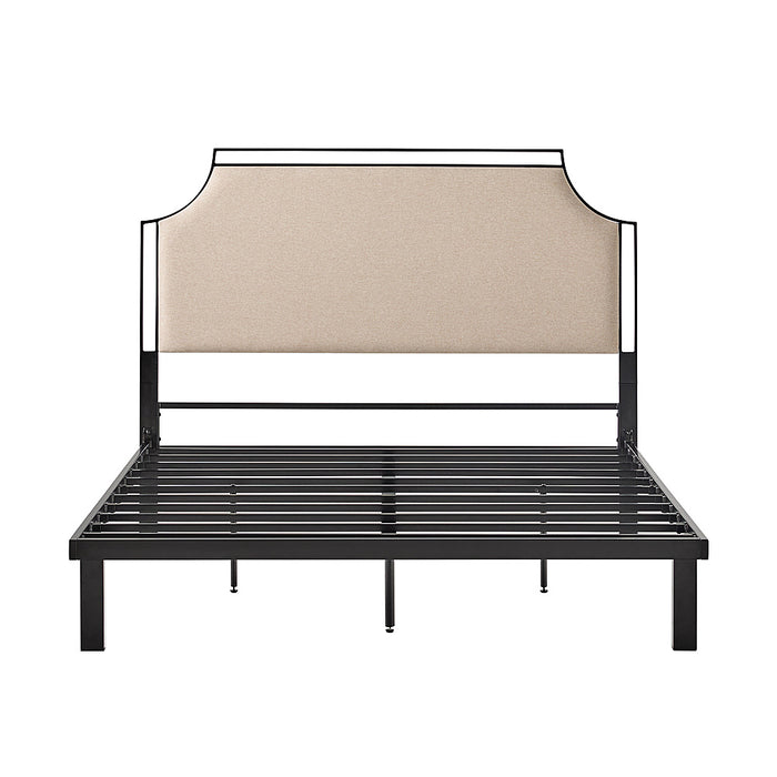 Walker Edison - Traditional Metal Upholstered Queen Bedframe - Tan