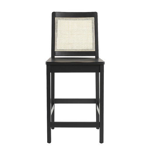 Walker Edison - Contemporary Rattan Back Inset Wood Counter Stool (2-Piece Set) - Black