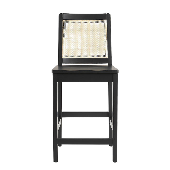 Walker Edison - Contemporary Rattan Back Inset Wood Counter Stool (2-Piece Set) - Black