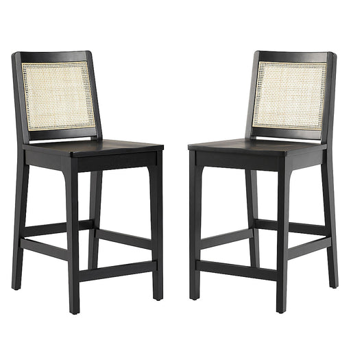 Walker Edison - Contemporary Rattan Back Inset Wood Counter Stool (2-Piece Set) - Black