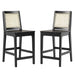 Walker Edison - Contemporary Rattan Back Inset Wood Counter Stool (2-Piece Set) - Black