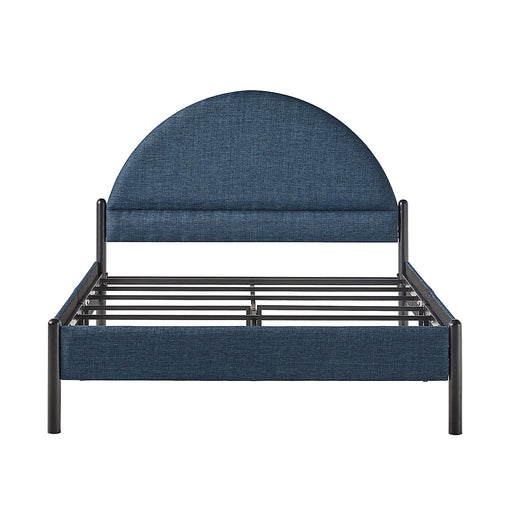 Walker Edison - Modern Upholstered Curved-Headboard Queen Bedframe - Blue