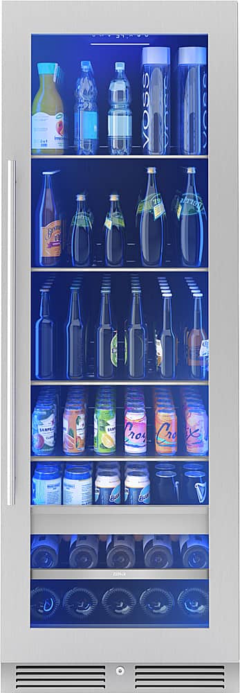 Zephyr - 24 in. Wide Presrv 24 in. 14-Bottle and 266-Can Single Zone Full Size Beverage Cooler - Stainless Steel/Glass