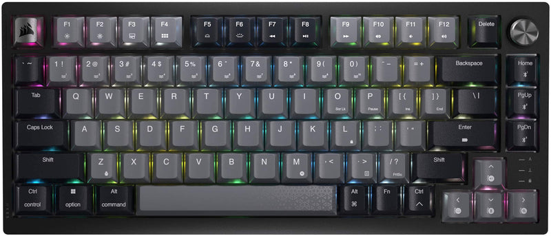 CORSAIR - K65 PLUS RGB 75 Wireless Mechanical Pre-Lubricated MLX Red Linear Switch Gaming Keyboard with Hot-Swappable Switches - Black/Gray