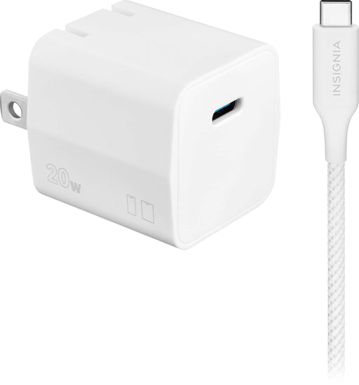 Insignia - 20W USB-C Compact Wall Charger Kit for Smartphones Tablets  More - White