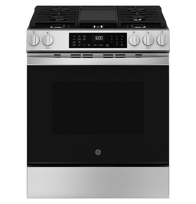 GE - 5.3 Cu. Ft. Slide-In Gas Convection Range with Steam Cleaning and EasyWash Tray - Stainless Steel