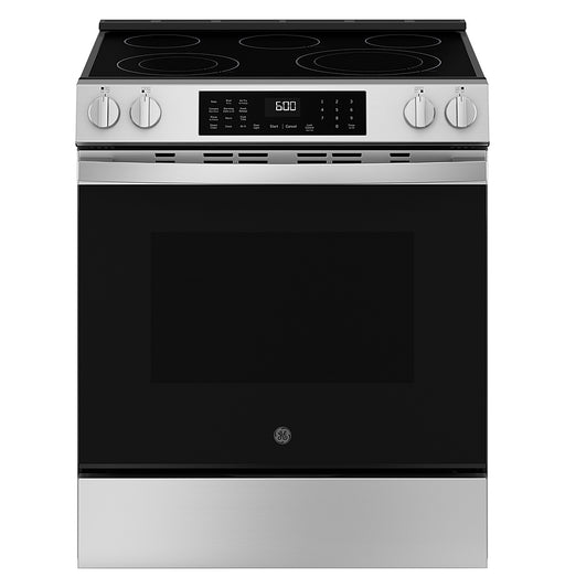 GE - 5.3 Cu. Ft. Slide-In Electric Convection Range with Steam Cleaning and EasyWash Oven Tray - Stainless Steel