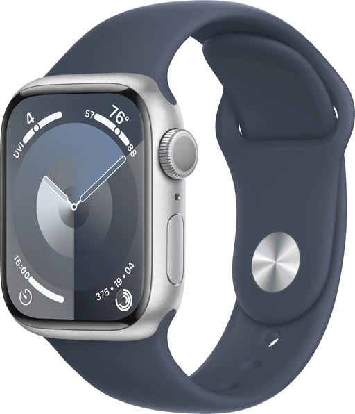 Apple Watch Series 9 GPS 41mm Aluminum Case with Storm Blue Sport Band  (Small/Medium) - Silver - (2023)