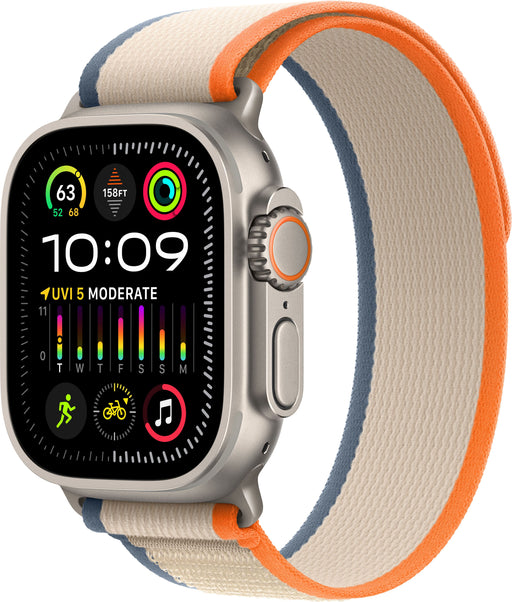 Apple Watch Ultra 2 GPS + Cellular 49mm Titanium Case with Orange/Beige Trail Loop  (Medium/Large) - Silver - (2023)