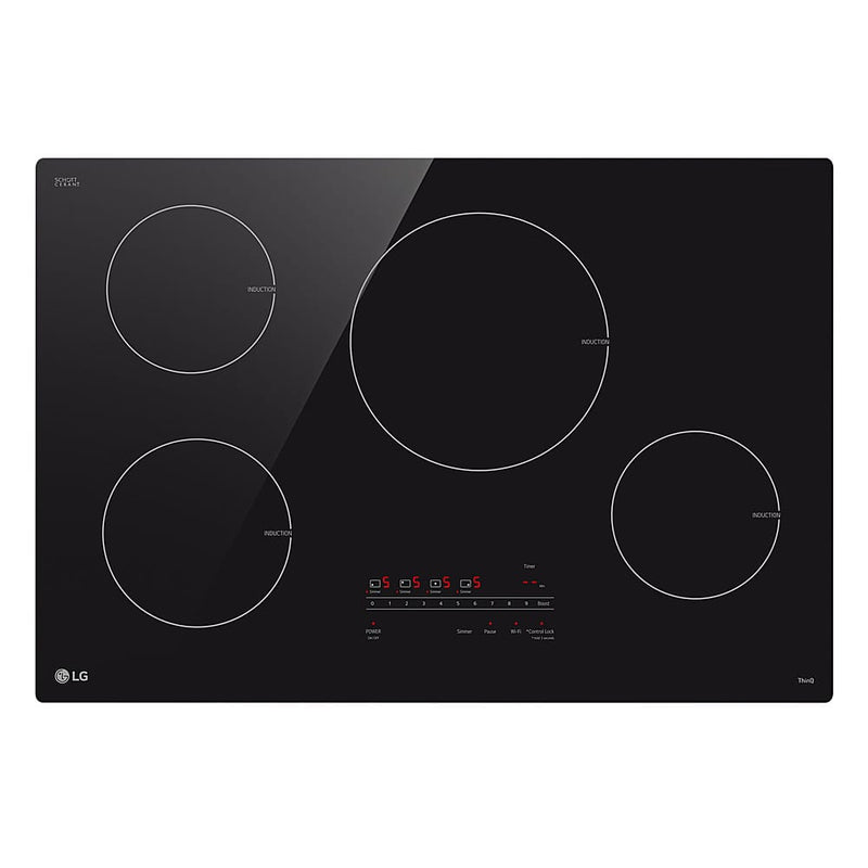 LG - 30" Built-in Electric Induction Smart Cooktop with 4 Elements and UltraHeat 4.3kW Power Element - Black Ceramic