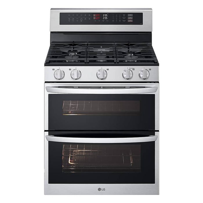 LG - 6.9 Cu. Ft. Freestanding Double Oven Gas True Convection Smart Range with EasyClean and Air Fry - Stainless Steel