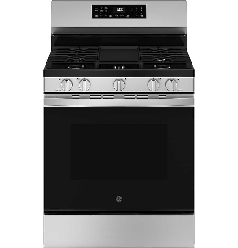 GE - 5.3 Cu. Ft. Freestanding Gas Convection Range with Steam Cleaning and EasyWash Oven Tray - Stainless Steel